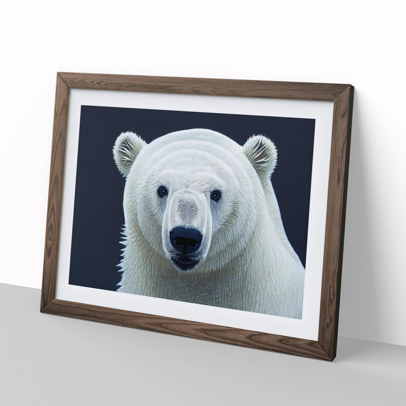 Engaging Polar Bear - Single Picture Frame Print, 46cm H x 64cm W x 2cm D, Walnut Framed