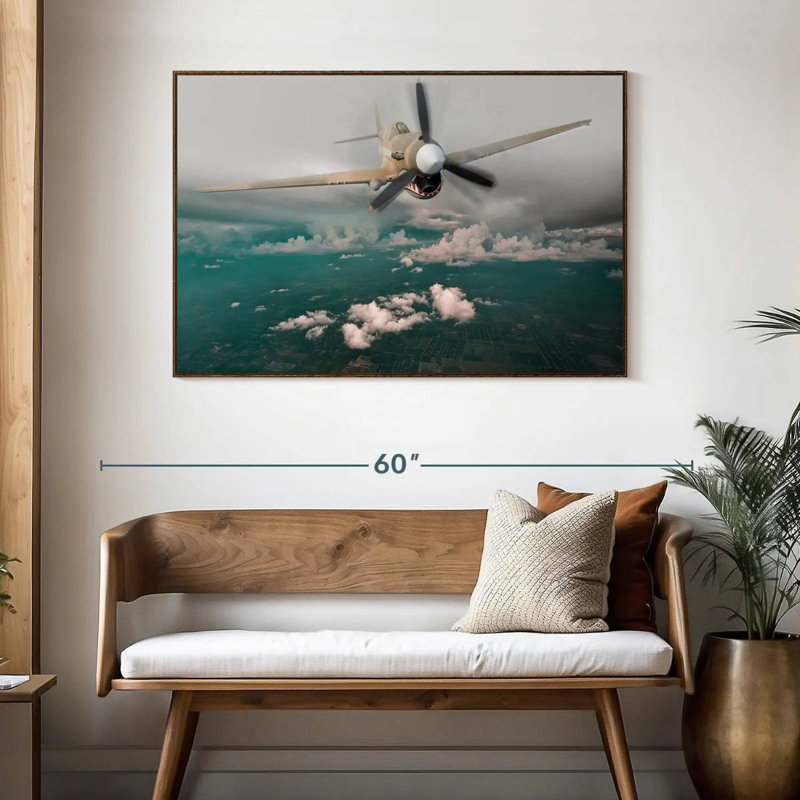 Curtiss P 40 Warhawk Aircraft, 46" X 31", Floating Frame Walnut