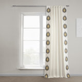 Gilded Medallion Solid Cotton Light Filtering Bordered  Curtains - Single Panel