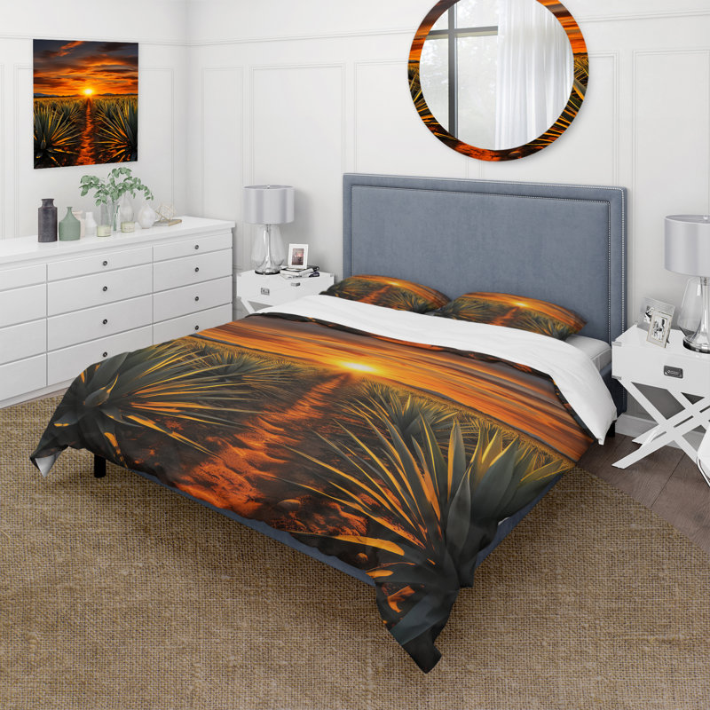 Ensemble de housse de couette en microfibre / polyester orange et vert, Housse de couette pour très grand lit et 2 très