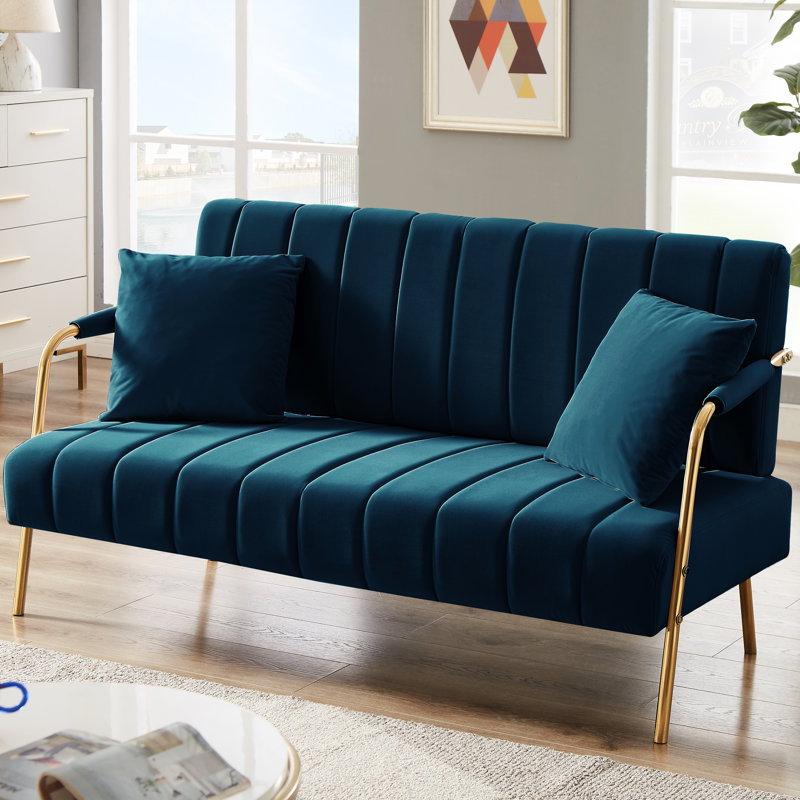 Kynnadi 62'' Velvet Futon And Mattress, Blue Velvet