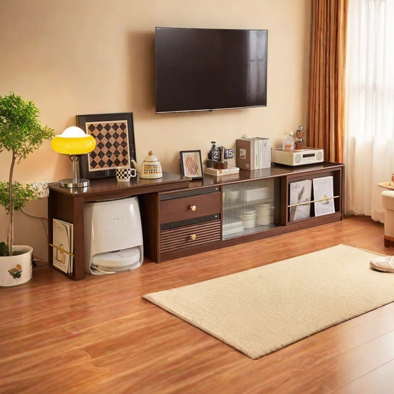 Retro style retractable solid wood TV cabinet