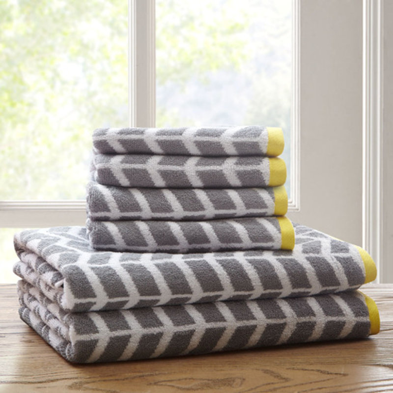 Cotton Bathroom Towels , Jacquard Highly Absorbent Bath Towel Set , 6-Piece Include 2 Bath Towels & 4 Hand Towels