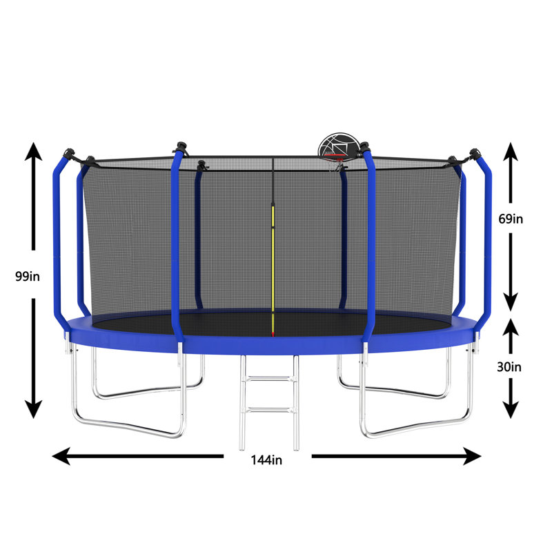 Trampoline 12FT avec panier de basketball, trampoline d'extérieur renforcé de type ASTM avec filet d'enclos