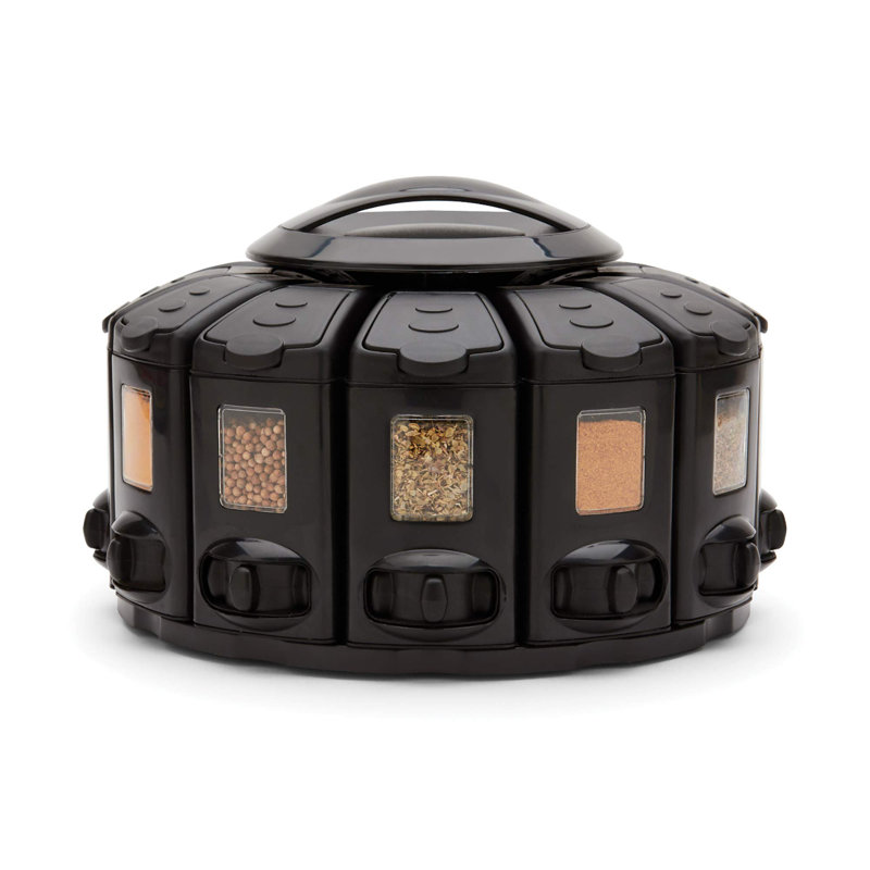 Auto-Measure Pro Spice Rack Carousel with 12 Compartments, Black, 6.5" H x 19" W x 19" D