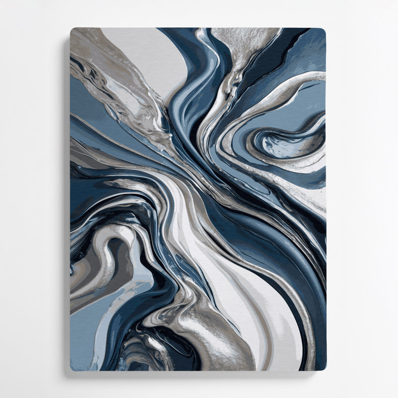 Abstrait fluide, art mural gris en métal 97, H 16 po x l 20 po