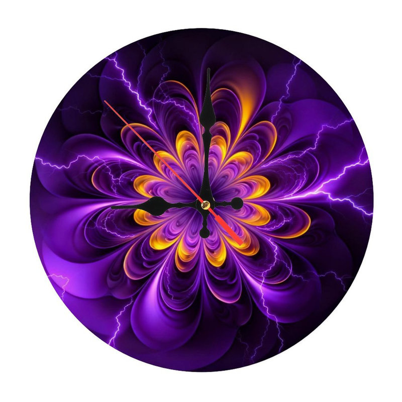 Horloge murale ronde en bois 10 po, mouvement à quartz silencieux, imprimé UV, à piles, Mauve