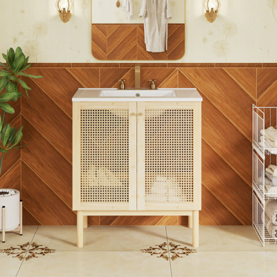29.9'' Freestanding Single Sink Bathroom Vanity with Ceramic Top