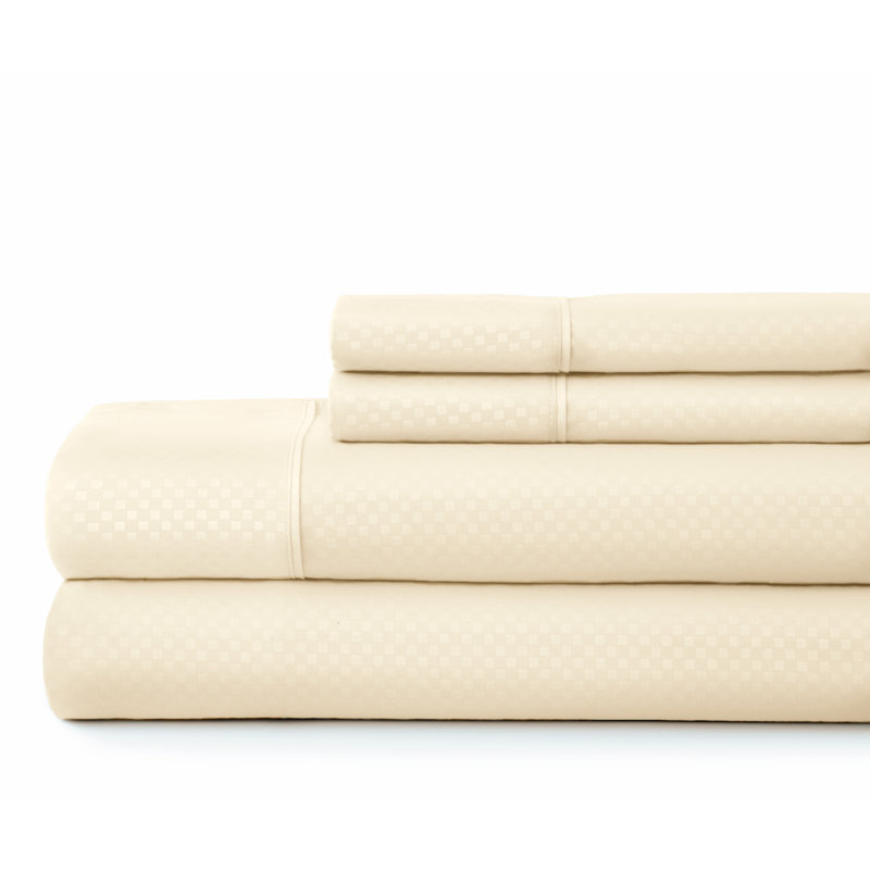 Becky Cameron Checkered Embossed Bed Sheet Set, Cal.King Sheet Set+1Fitted Sheet+2Pillowcase, Ivory
