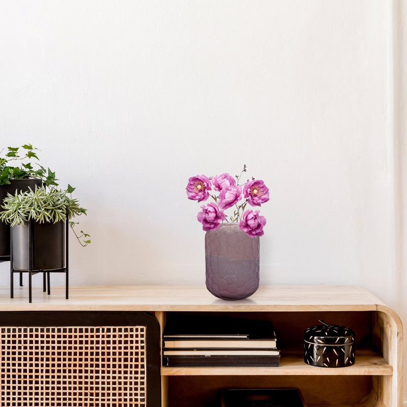 Vase en verre fabriqué à la main à motifs - vase décoratif décoratif texturé, ambre et mauve, H 7 po x l 7 po x P 6 po, Mauve