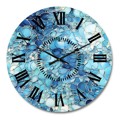 Ocean Blue Mosaic Turquoise - Tropical Black Face Wall Clock