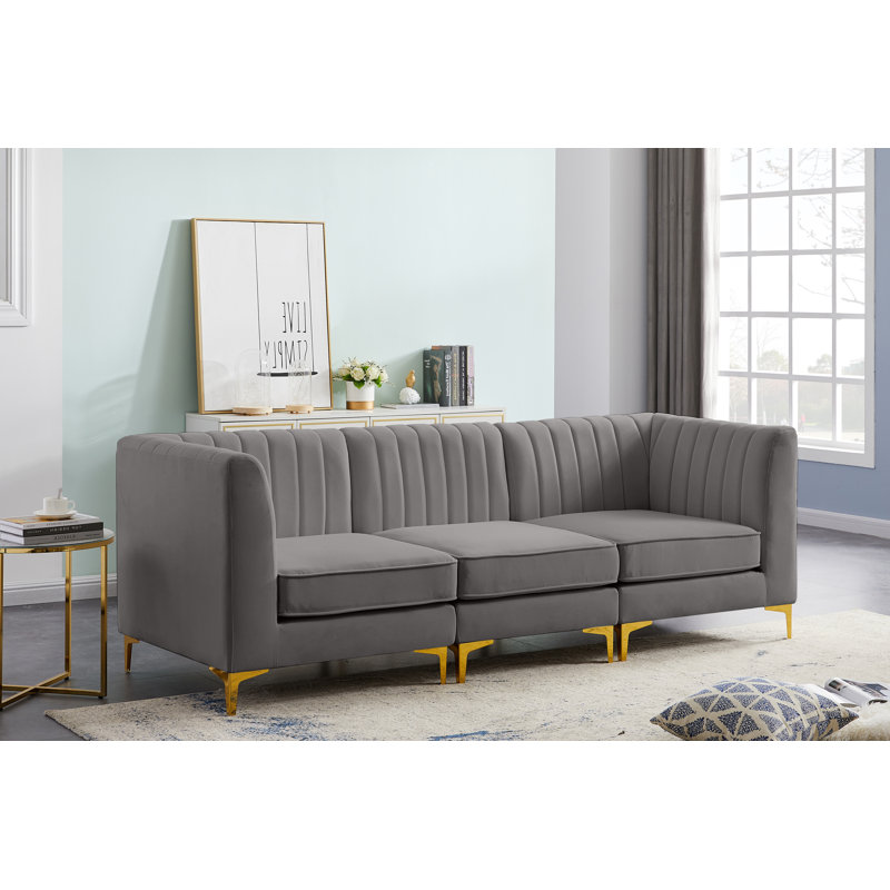 Enson 91'' Velvet Sofa, Grey Velvet
