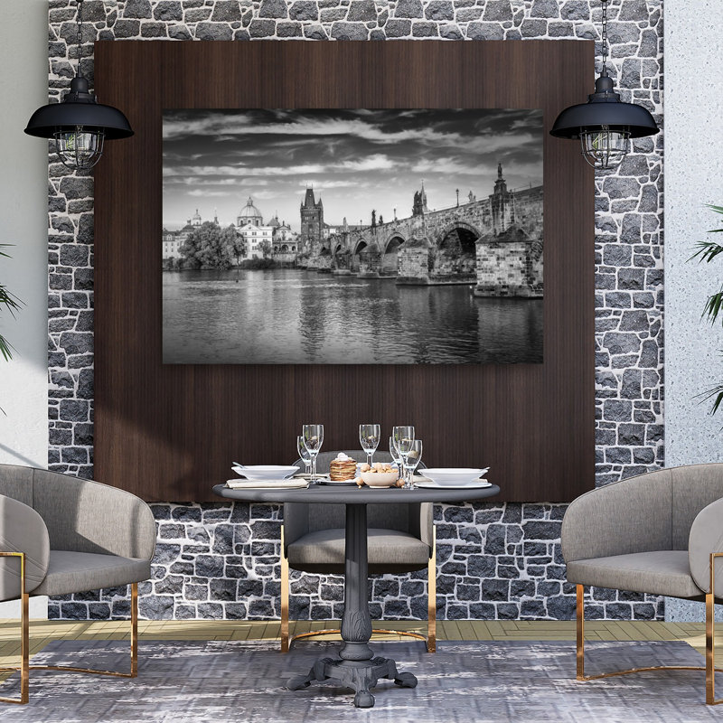 Historic Charles Bridge Prague Dramatic Gothic Romantic Architecture City Wall Art Print 1 Piece Wrapped Canvas Wall Art
