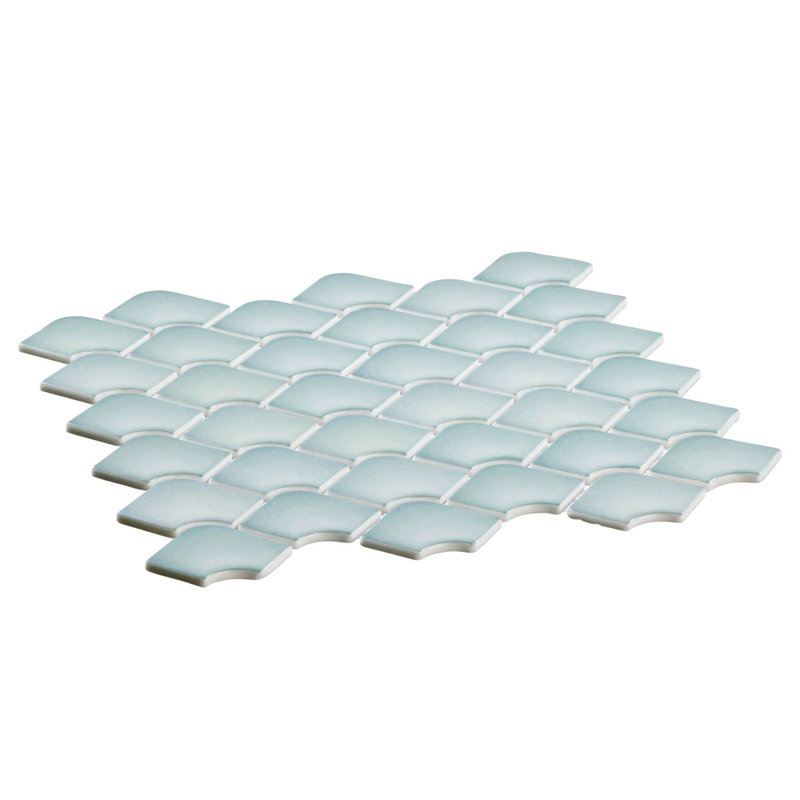 Scala Nami 2-in. x 3-in. Fish Scale Upcycled Satin Glass Floor & Wall Mosaic Tile, Green