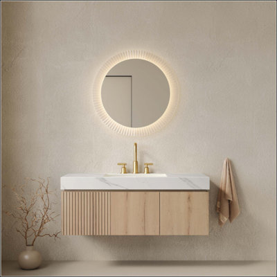 Meuble-lavabo de salle de bain, armoire de rangement en contreplaqué flottant avec tiroir et portes, plateau en pierre frittée et lavabo en céramique avec 3 trous de robinet pré-percés, pré-assemblé