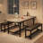 GAOMON Extendable Dining Table Set for 4, Dining Table Set with Two Upholstered Benches for 6, Large Expandable Kitchen Table Set for Apartment, Small Space Rustic Grey