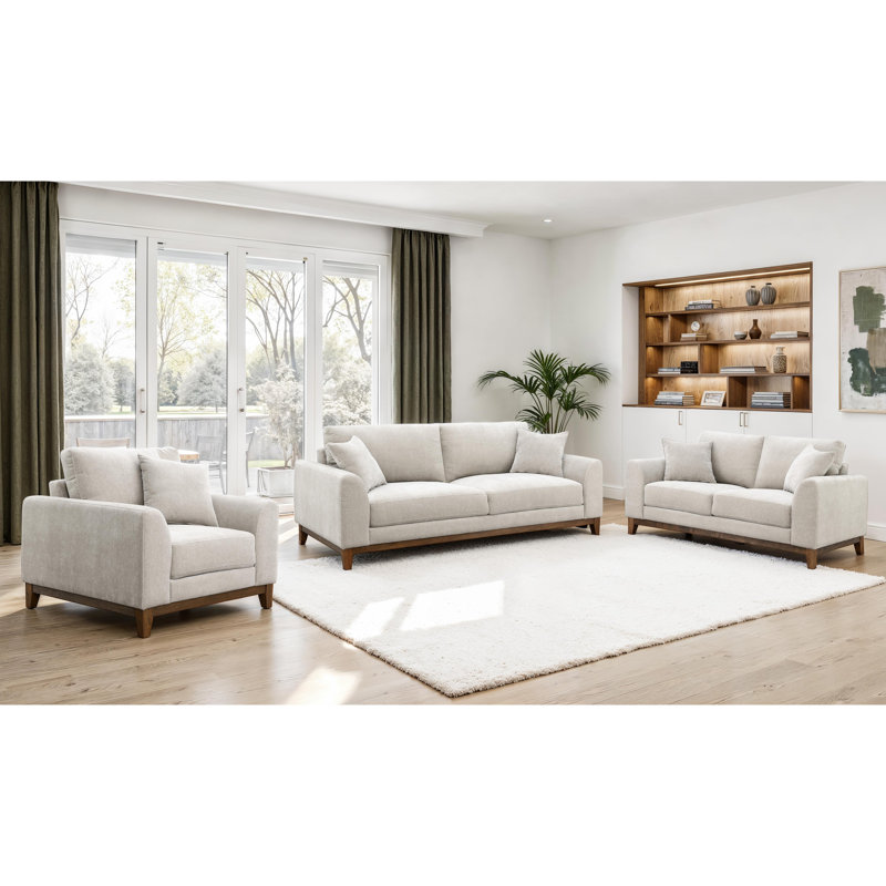 Ensemble de canapé en chenille 3 pièces avec coussins Cherelle, Gris, 3 pièces: canapé, causeuse, fauteuil