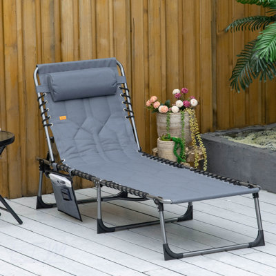 Chaise longue pliante rembourrée, inclinable à 6 niveaux pour la détente en plein air, idéale pour la plage, la cour, le patio et la piscine, gris