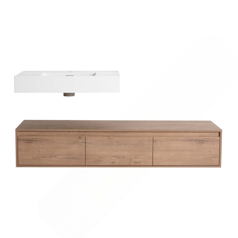 Meuble-lavabo mural 60 po avec lavabo en résine et tiroir à fermeture en douceur 60 po