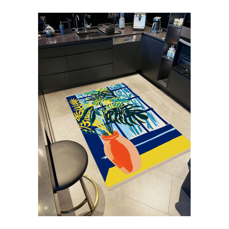 Tapis décoratif moderne à motif de fenêtre et de pot de fleurs jaune marine