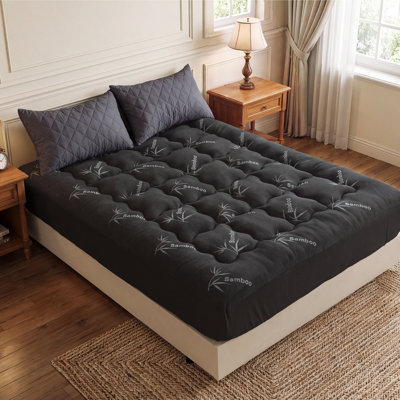 Queen Size Mattress Topper - Viscose Made from Bamboo Pillow Top Mattress Pad for Back Pain Relief - Naturally Cooling for Hot Sleepers Dark Grey