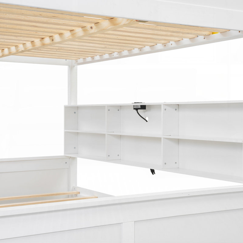 Lit superposé en bois de pin robuste avec rangement spacieux et station de charge intégrée, parfait pour économiser de l'espace et de la sécurité