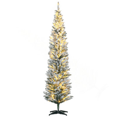 7' Tall Pre-Lit Slim Noble Fir Artificial Christmas Tree With 210 Warm White LED Lights And 499 Tips, For Christmas Decoration, Green