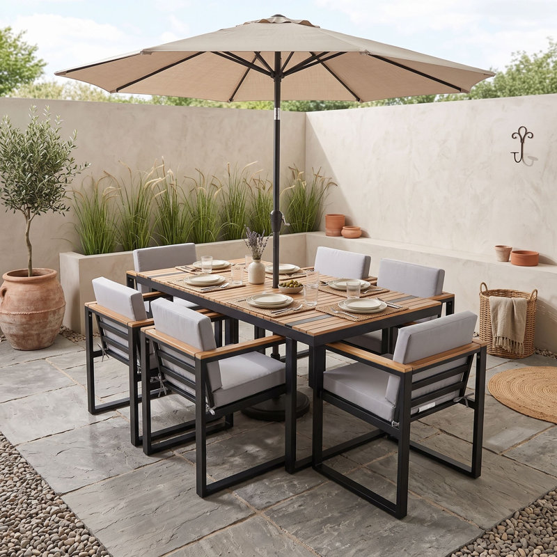 Ensemble repas d'extérieur 7 pièces avec coussins amovibles, Grey