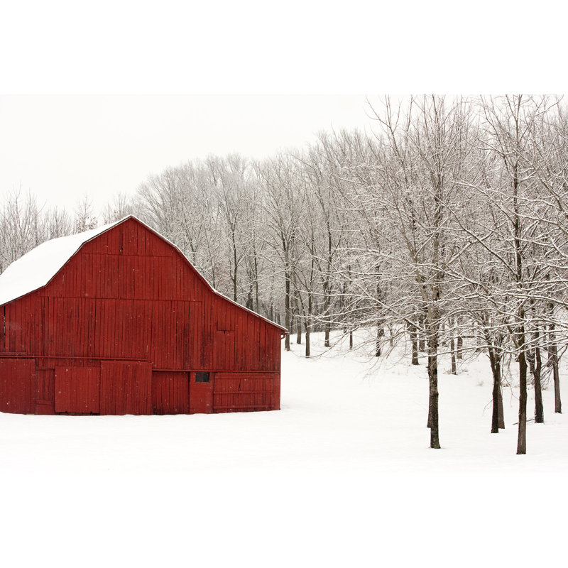 Red Barn In Winter - Wrapped Canvas Print, 30cm H x 46cm W x 3.8cm D