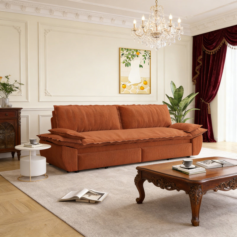 Canapé-lit escamotable grand 73,2 po, H 36 po x l 73,2 po x P 33,1 po, Velours côtelé orange