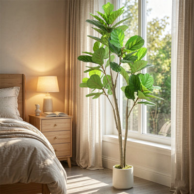 150 cm H Faux Ficus Tree Plant in Cement Freestanding Planter