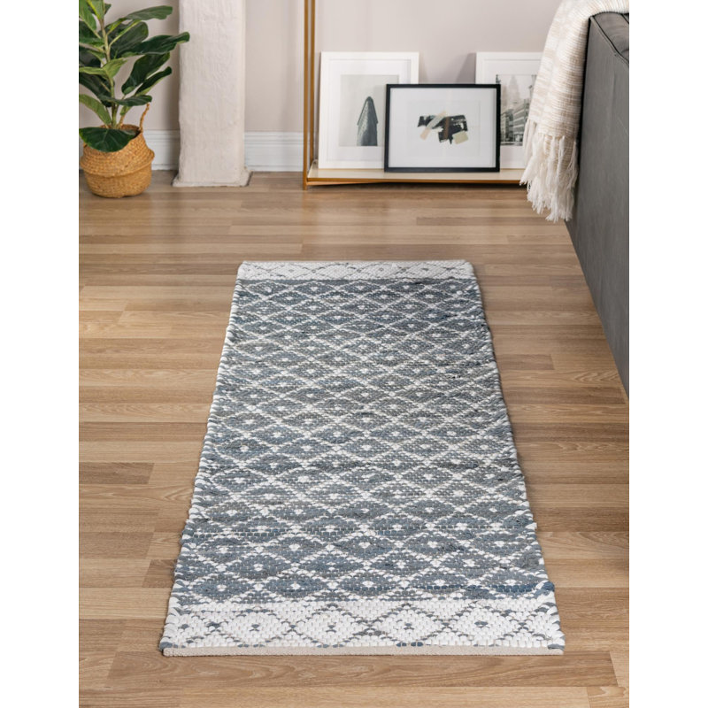 Tapis à motif de treillis gris et gris, Tapis de couloir 2 pi 7 po x 10 pi