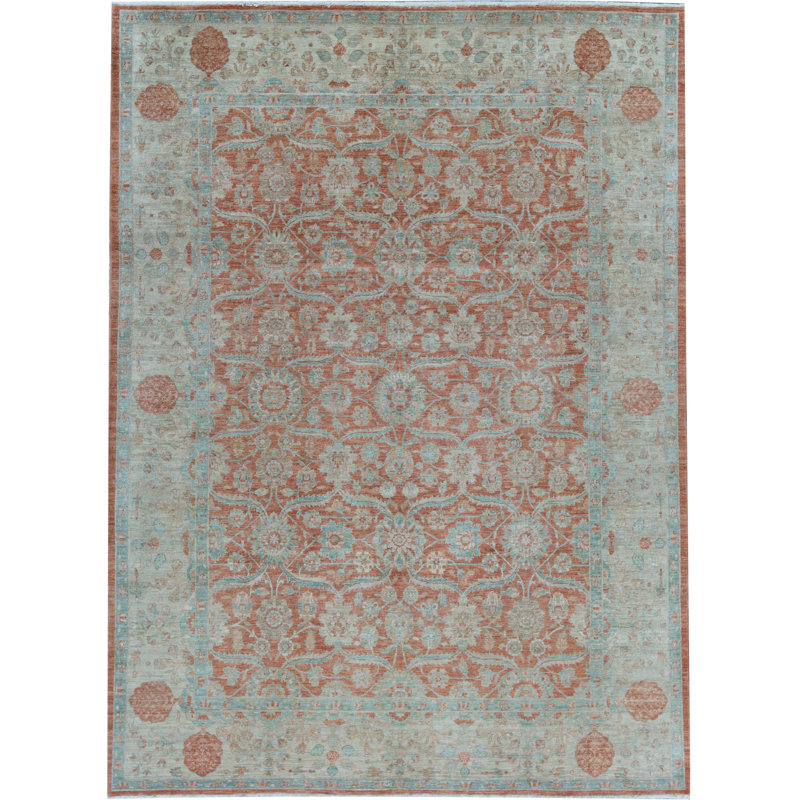 Hand-Knotted High-Quality Rust and Beige Area Rug