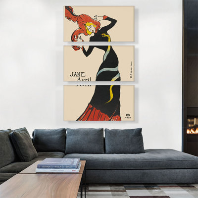«Jane Avril 1899» par Henri De Toulouse-Lautrec - Ensemble de 3 reproductions sur toiles tendues