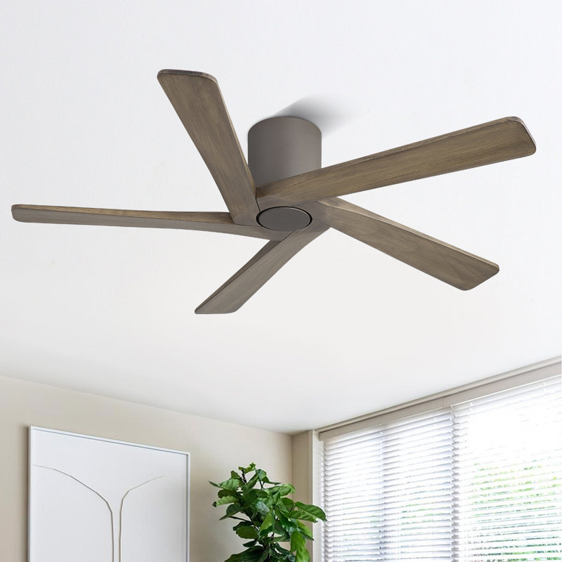 Ventilateur de plafond encastré à 5 pales en bois massif avec télécommande, Gris anthracite, Gris anthracite