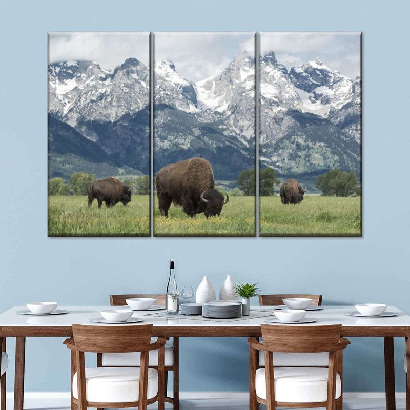 " Grazing Teton Bison " 3 - Pieces, 24" H x 38" W x 1.25" D