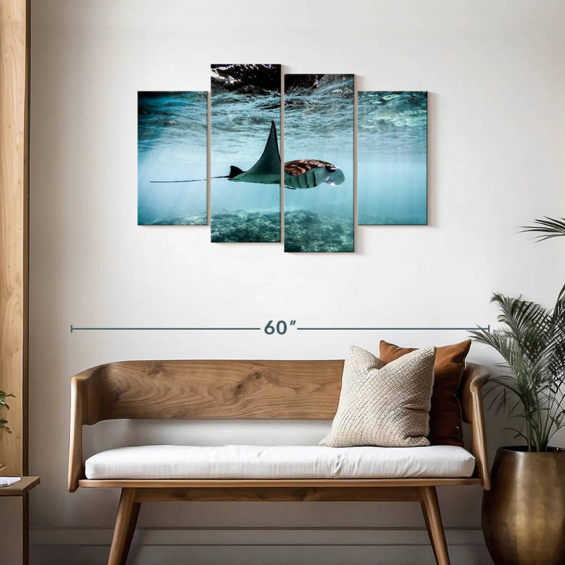 Aletra Manta Ray au-dessus des récifs coralliens de Bali, H 27 po x l 43 po