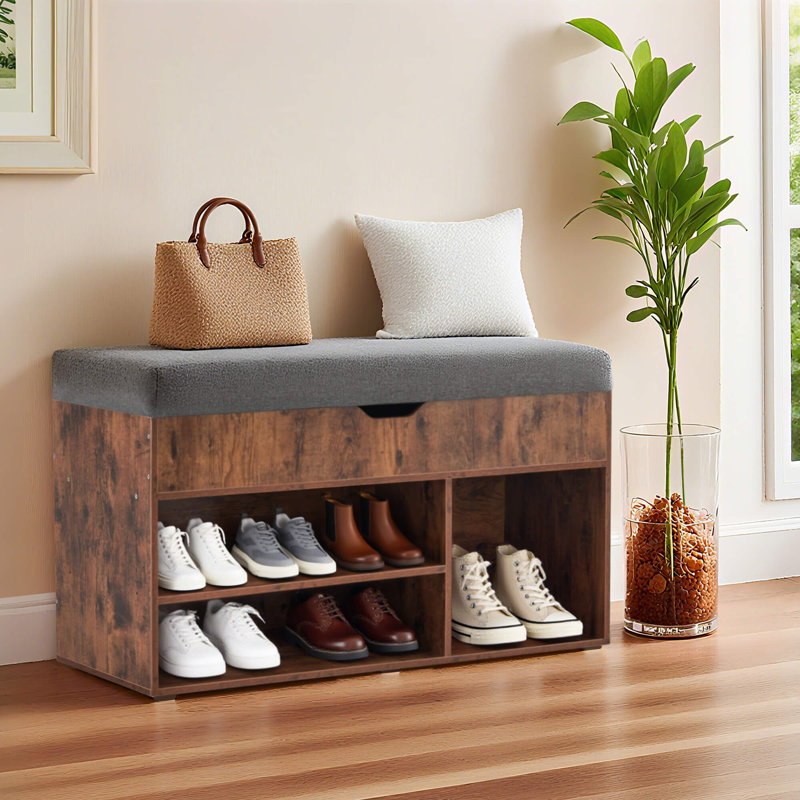 Banc de rangement pour chaussures 7 paires avec coussin, banc de rangement pour chaussures 37 po avec rangement caché