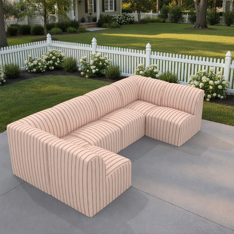 Fleener 124" Sunbrella® Outdoor U Sectional, Pink Striped Sunbrella®