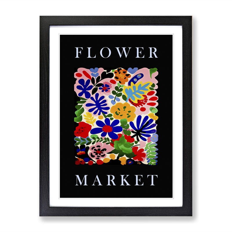 Black Collection Flower Market Exhibition No.1 - Single Picture Frame Print on Wood, 34cm H x 25cm W x 2cm D