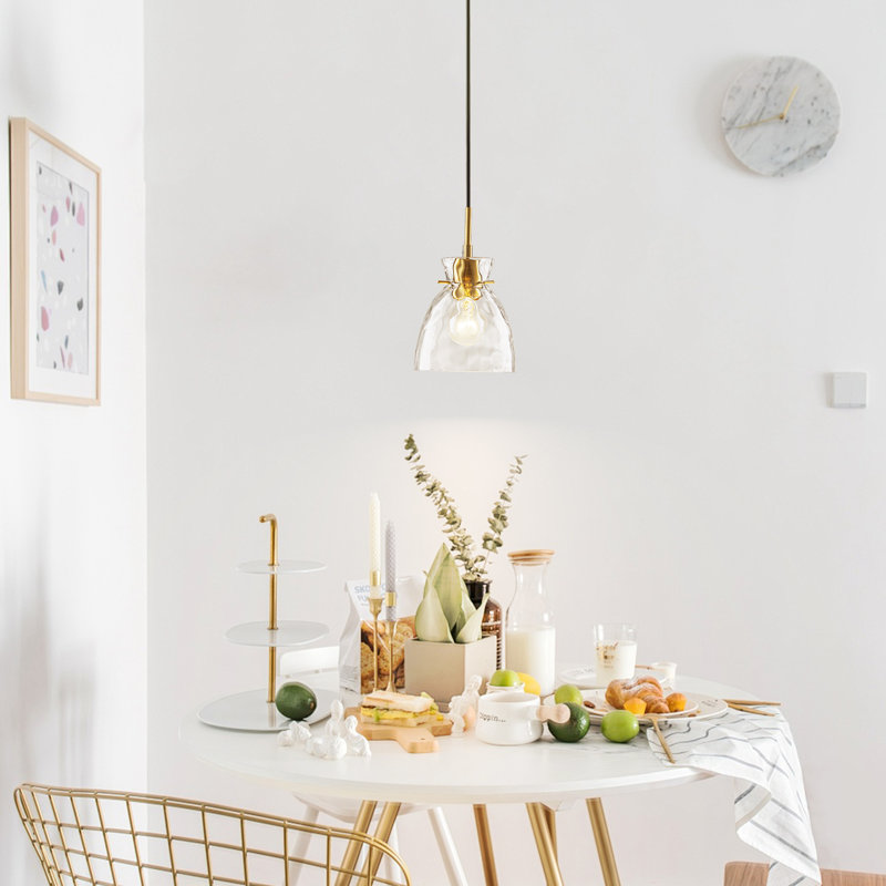 1-Light Dimmable Modern Industrial Bell Clear Ripple Glass Pendant, 1, 88.6" H x 5.9" W x 5.9" D