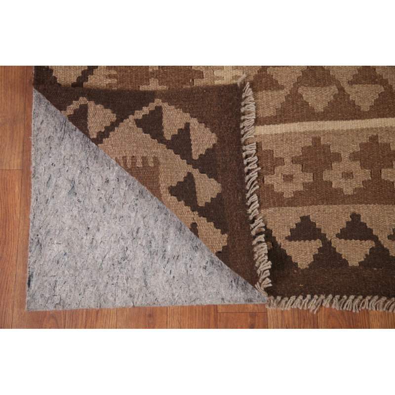 Brown Kilim Reversible Wool Area Rug 7x10