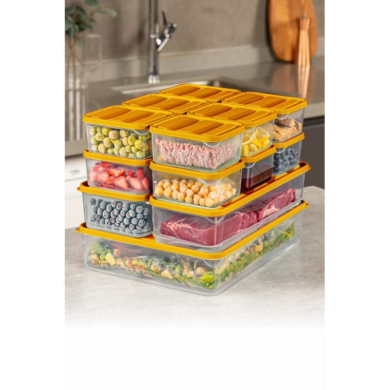 Ensemble de boîtes de rangement en plastique durable (13 pièces), orange | Comprend 2 x 4,3 x 11,8 x 2,8 po (1650 ml), 2 x 9,1 x 5,9 x 2,8 po (1750 ml), 6 x 3,5 x 4,1 x 2,2 po (350 ml), 3 x 9,1 x 11,6 x 2,6 po ml) | Va au lave-vaisselle, idéal pour organiser la maison et le bureau