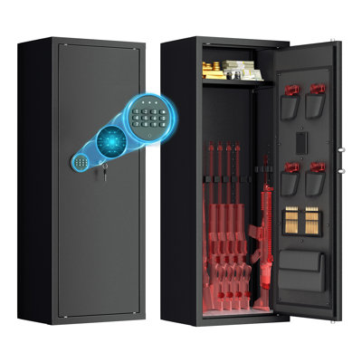 10-14 Rifle Gun Safe, Home Rifle and Pistol Safes, Quick Access Rifle Cabinets with LED Light for Rifles and Shotguns with Keypad Lock, Pockets and Removable Shelf