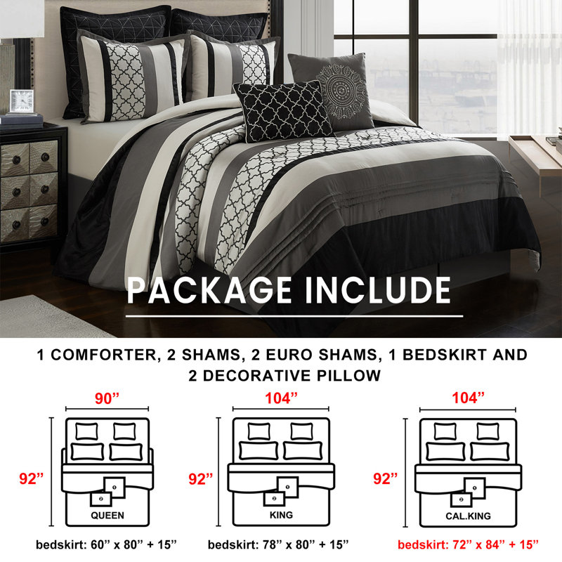 Ensemble d'édredon en microfibre moderne et contemporain de 8 pièces Avalon, Édredon très grand californien et 7 pièces supp