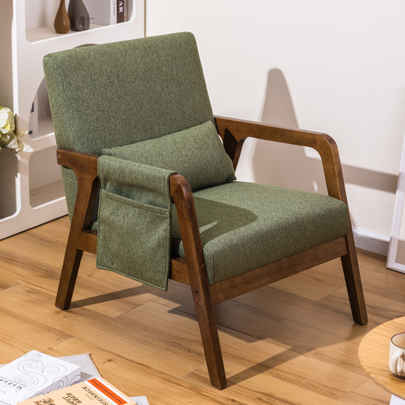 SOGO 26'' Modern Accent Chair, Linen Fabric Arm Chair with Wood Frame and Pillow, Upholstered Armchair Comfort Reading Chair Lounge Chair for Living Room Bedroom