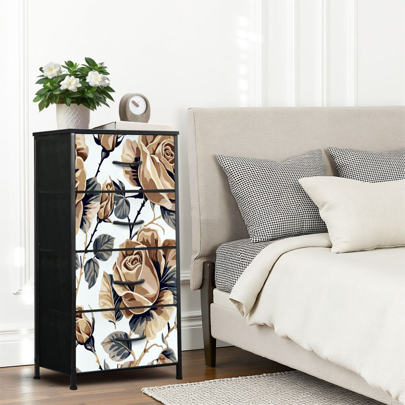 4 Drawer Dresser for Bedroom, Narrow Chest of Drawers, Wooden Top and Study Iron Frame 18"x37.5"-(WxH)