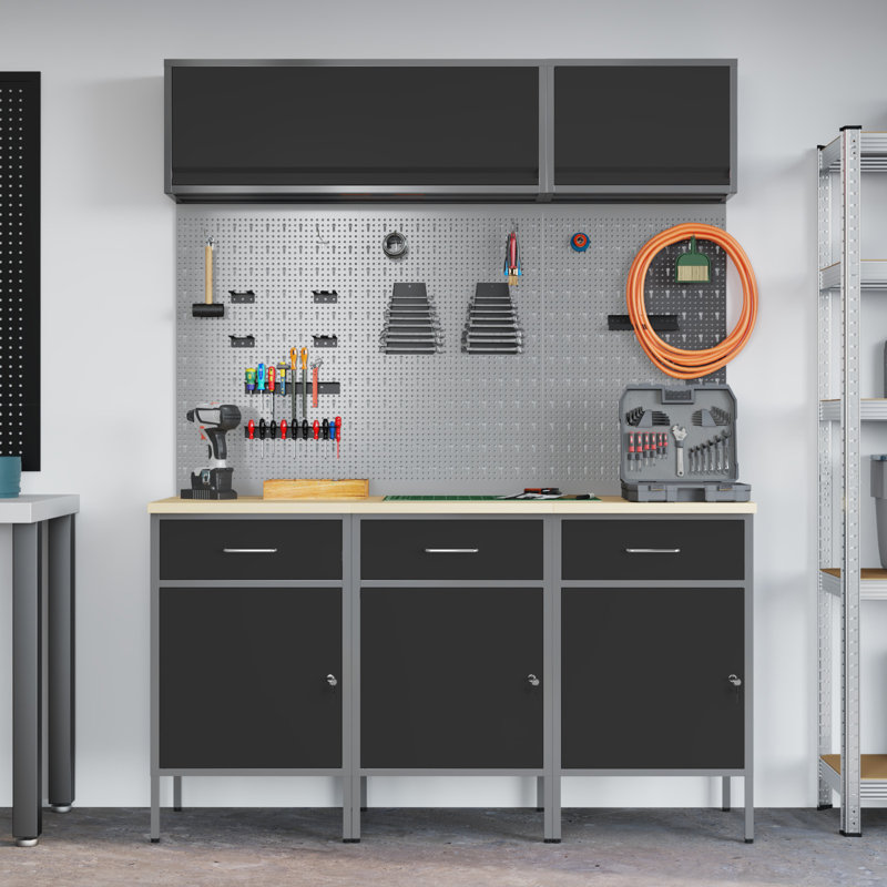 Set Of 6 Steel Large Adjustable Feet Work Cabinet, Black
