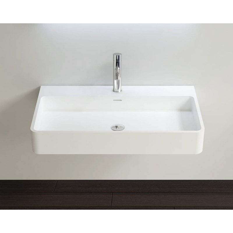 Badeloft 31.4" x 17.7" Rectangular Stone Resin Wall Mounted Bathroom Sink with Overflow WT-01-L-G in Glossy White