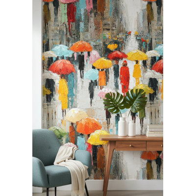 Umbrellas Wallpaper Urban Removable Vibrant Wall Double Roll